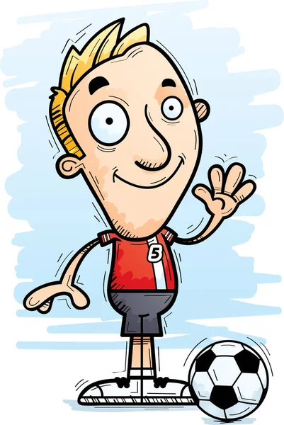 Uma Ilustração Dos Desenhos Animados Jogador Futebol Homem Acenando —  Vetores de Stock