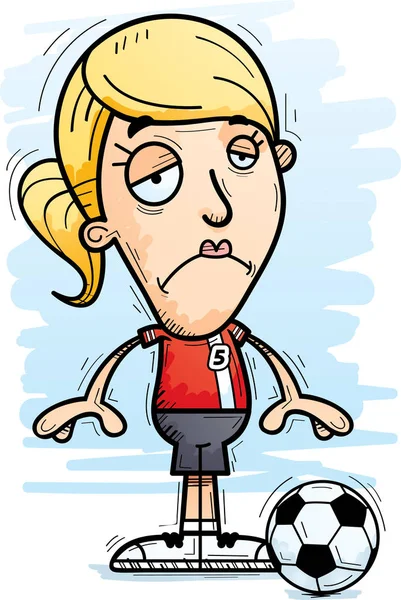 Ένα Καρτούν Εικονογράφηση Μια Γυναίκα Ποδοσφαιριστή Που Ψάχνει Λυπημένος — Διανυσματικό Αρχείο