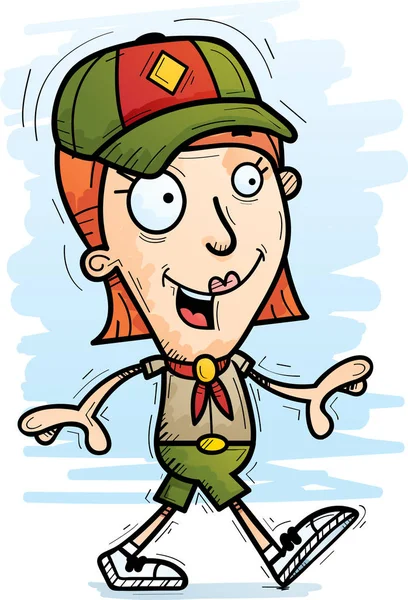 Een Cartoon Afbeelding Van Een Vrouw Scout Wandelen Stockillustratie