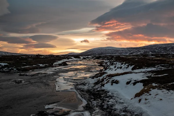 Godafoss folyó naplementekor, Izland — Stock Fotó