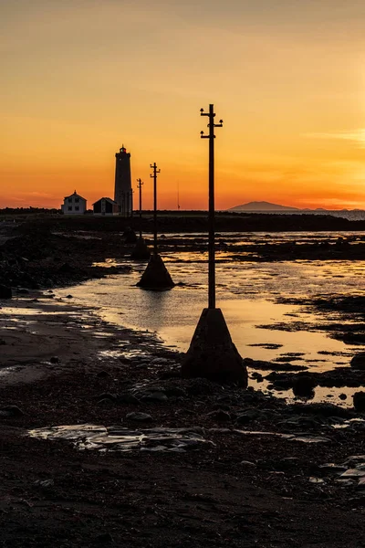 Solnedgång i Seltjarnarnes fyr, Island — Stockfoto