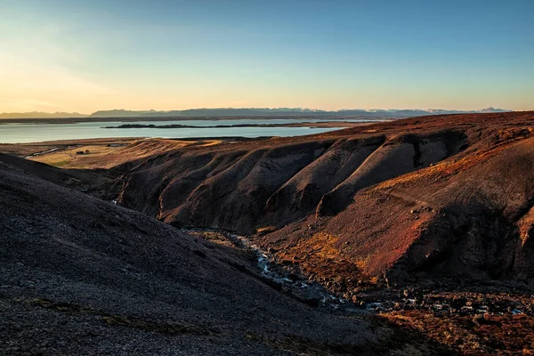 Západ Slunce Horách Poblíž Hvanneyri Island — Stock fotografie