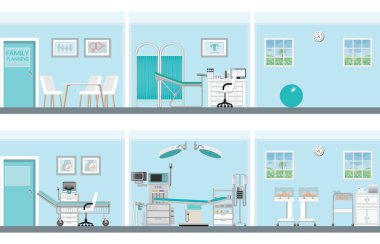 Aile planlaması hastane ya da klinik, vektör çizim odasında iç.