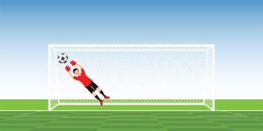 Futbol topu, vektör çizim yakalamak için eylem atlama içinde kaleci.