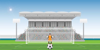 Kaleci kapıda bir penaltı atışı almaya hazırlar, futbol maçı takım oyuncuları Şampiyonası vektör çizim spor.