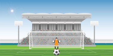 Goalkeeper prepares to take a penalty kick on the gate, football match team players sport championship vector illustration. clipart