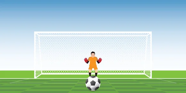 Gardien Prêt Attraper Ballon Football Coup Pied Pénalité Porte Illustration — Image vectorielle