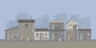 Landscape of slum city or old town slum urban area, vector illustration. clipart