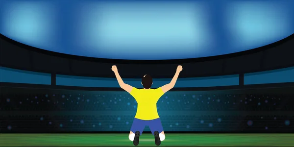 Jugador Fútbol Celebrando Gol Estadio Fútbol Ilustración Vectorial — Vector de stock