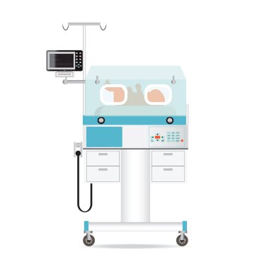 Infant incubator technology with new born baby in a medical center hospital, baby incubator vector illustration. clipart