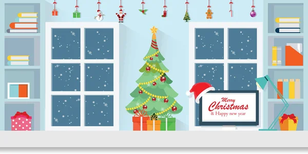 Εσωτερικό Χώρο Εργασίας Για Χριστούγεννα Διακόσμηση Του Γραφείου Στο Χριστουγεννιάτικο — Διανυσματικό Αρχείο