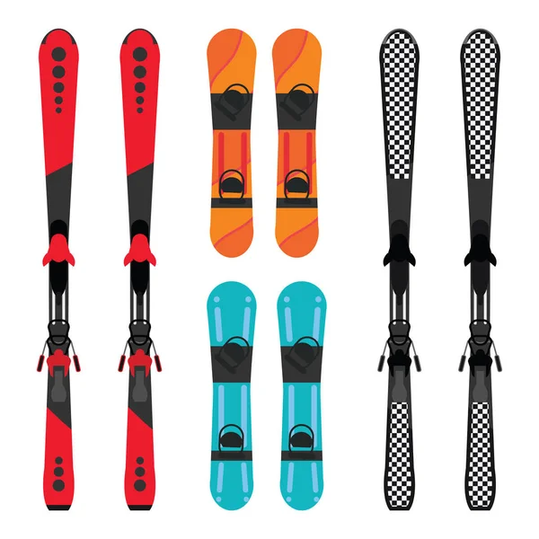 Conjunto Equipamentos Snowboard Esquis Ilustração Vetorial Design Equipamentos Inverno — Vetor de Stock