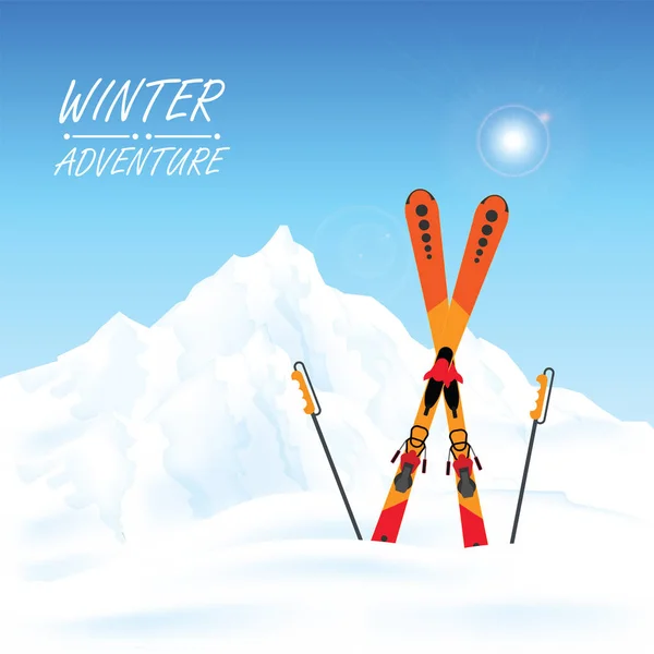冬季冒险概念 冬季滑雪胜地反对冬天风景 冬季运动和娱乐 寒假假期向量例证 — 图库矢量图片
