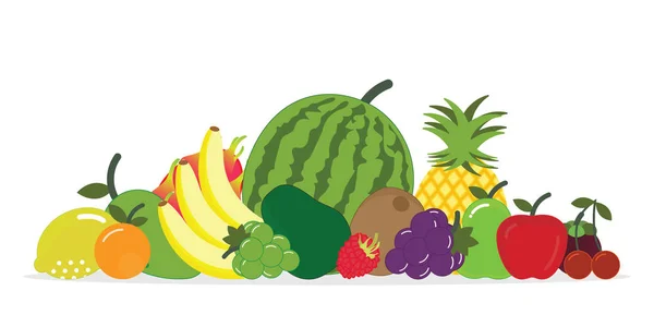 新鮮なフルーツの白い背景で隔離のグループ 食べ物や飲み物のベクトル図 — ストックベクタ