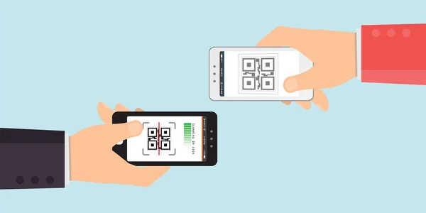 Dois Mão Segurando Telefone Celular Para Digitalizar Código Tecnologia Digital —  Vetores de Stock