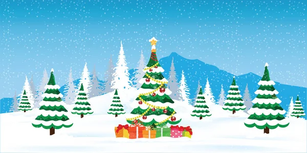 Рождественская Елка Подарочными Коробками Новый Год Рождественский Праздник Концепция Поздравительной — стоковый вектор
