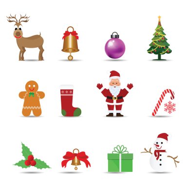 Noel dekorasyon kümesi süsleme izole üzerinde beyaz arka plan, vektör çizim.