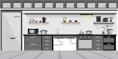 Mutfak rafları ile Modern İç mutfak.