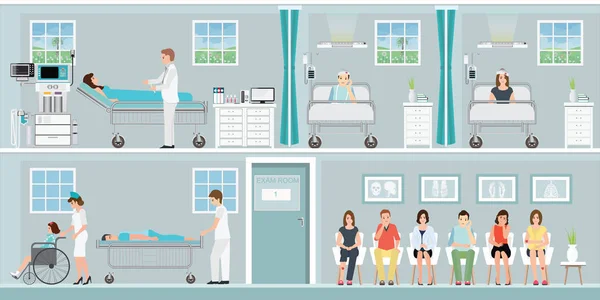 Doentes e médicos no hospital . —  Vetores de Stock