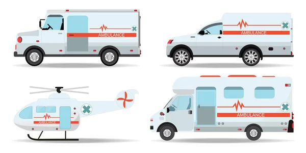 Carros de ambulância e ambulância de emergência de helicóptero . — Vetor de Stock