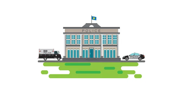 Polisstation med fängelse buss ikon isolerad på vit bakgrund — Stock vektor
