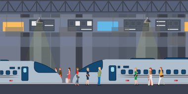Modern yüksek hızlı trenler tren istasyonunda durdu ve insanlar s