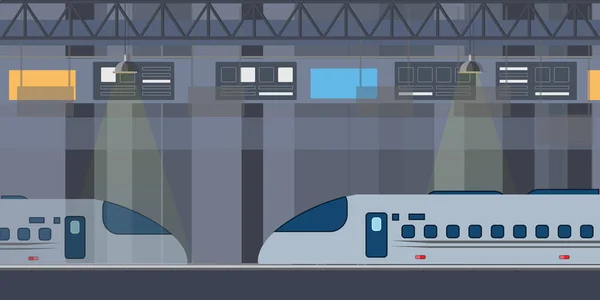Trens modernos de alta velocidade parados na estação ferroviária . — Vetor de Stock