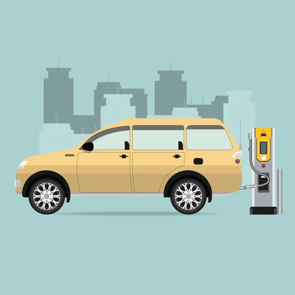 Ηλεκτρικό αυτοκίνητο και ηλεκτρικές σύμβολο σταθμός φόρτισης. — Διανυσματικό Αρχείο