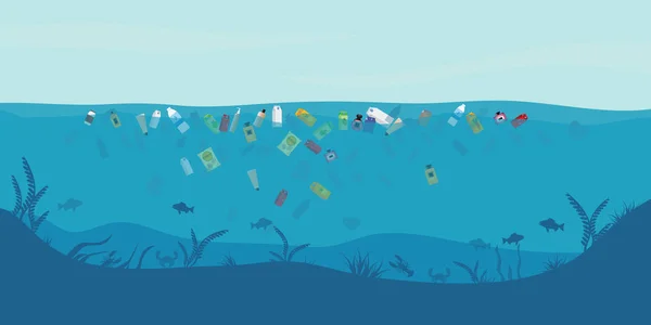 Σκουπίδια που επιπλέουν στο νερό. — Διανυσματικό Αρχείο