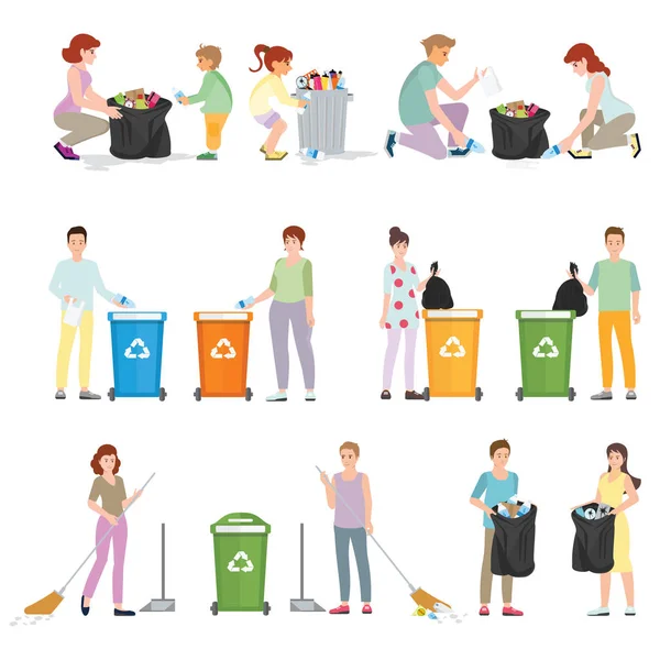 Voluntários limpam resíduos . — Vetor de Stock