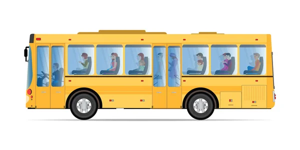 Halk otobüsü ile seyahat eden yolcular. — Stok Vektör