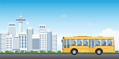 Cityview backgroun yolcuları ile şehir içi ulaşım servis otobüsü