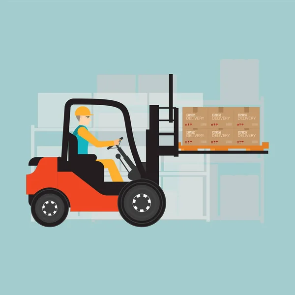Forklift σε αποθήκη απομονωμένη σε φόντο. — Διανυσματικό Αρχείο