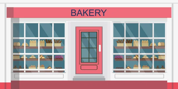 Front view of bakehouse building or bakery shop. — Stock Vector