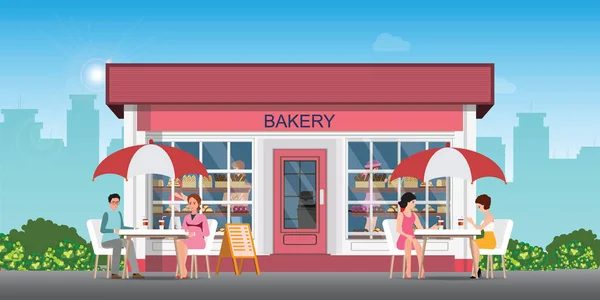 Cafe Street kávézó férfi és nő kávézó . — Stock Vector