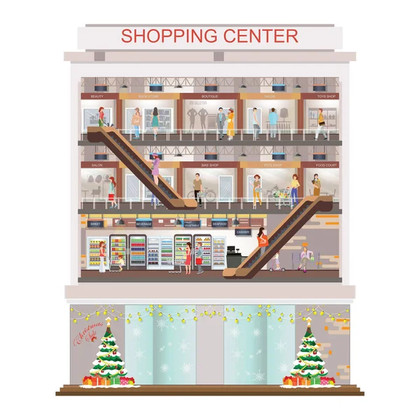 Centro comercial moderno decorado para Navidad y año nuevo — Archivo Imágenes Vectoriales