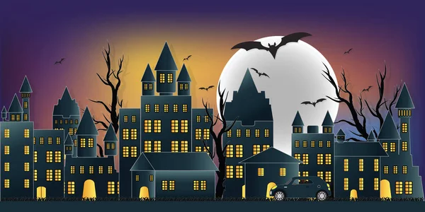 Bonne fête fantôme de jour d'Halloween avec le château . — Image vectorielle