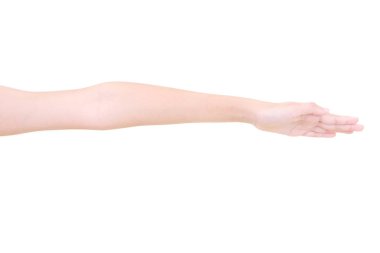 Kız el hareketleri beyaz arka plan üzerinde izole.