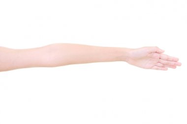 Kız el hareketleri beyaz arka plan üzerinde izole.