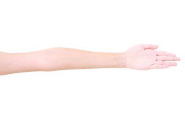 Kız el hareketleri beyaz arka plan üzerinde izole.