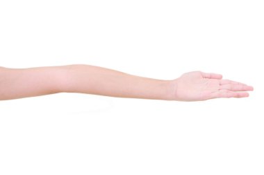 Kız el hareketleri beyaz arka plan üzerinde izole.