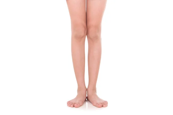 Mädchen Bein Gesten Isoliert Über Dem Weißen Hintergrund — Stockfoto