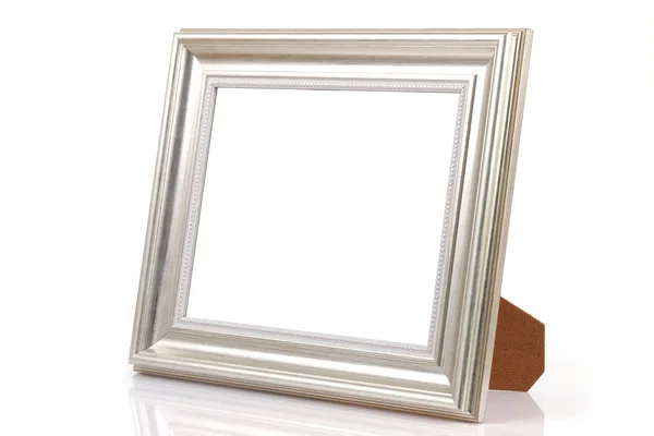 Silver Photo Frame Isolated White Background Shadow — Stock Photo, Image