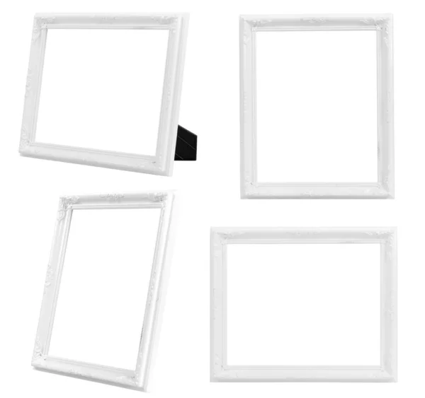 Multiple Vintage White Wood Frame Isolated White Background — Stock Photo, Image