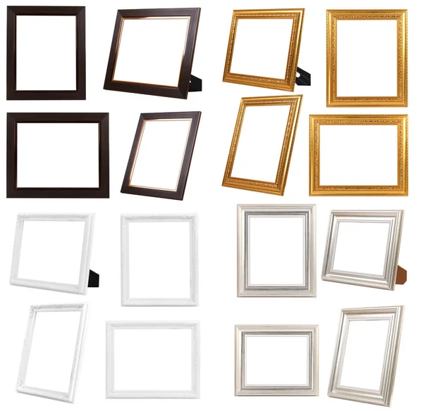 Multiple Brown Wood Frame Isolated White Background — Stock Photo, Image