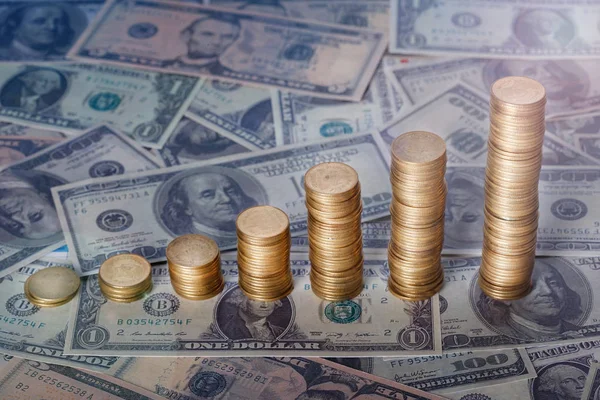 Concepto Negocio Mundial Gráfico Monedas Cultivadas Dólares Estadounidenses Fondo — Foto de Stock
