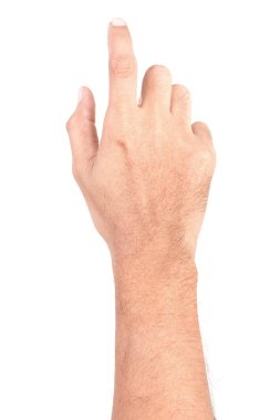 Adam el dokunmadan ekran beyaz arka planda Izole.