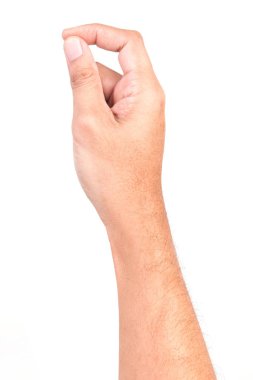 Adam el dokunmadan ekran beyaz arka planda Izole.