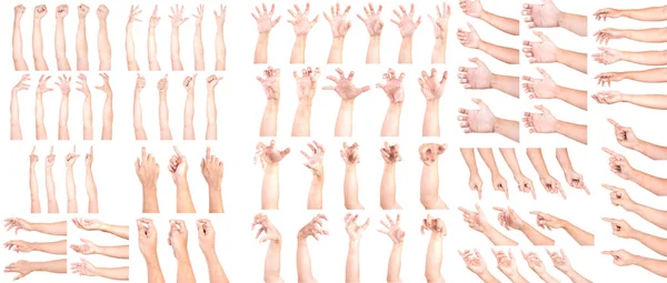 Mega Set Multiple Male Caucasian Hand Gestures Isolated White Background — Stock Photo, Image