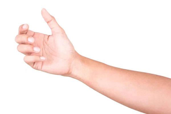 Mão Branca Masculina Gestos Isolados Sobre Fundo Branco Grab Mão — Fotografia de Stock